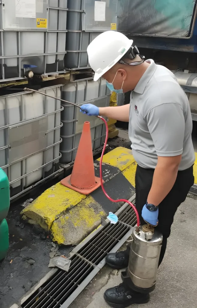 An A-Flick technician conducting treatment using an handheld sprayer