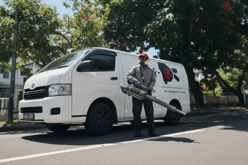 A-Flick technician posing beside van