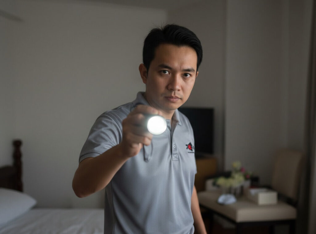 a-flick technician inspecting with his torch light