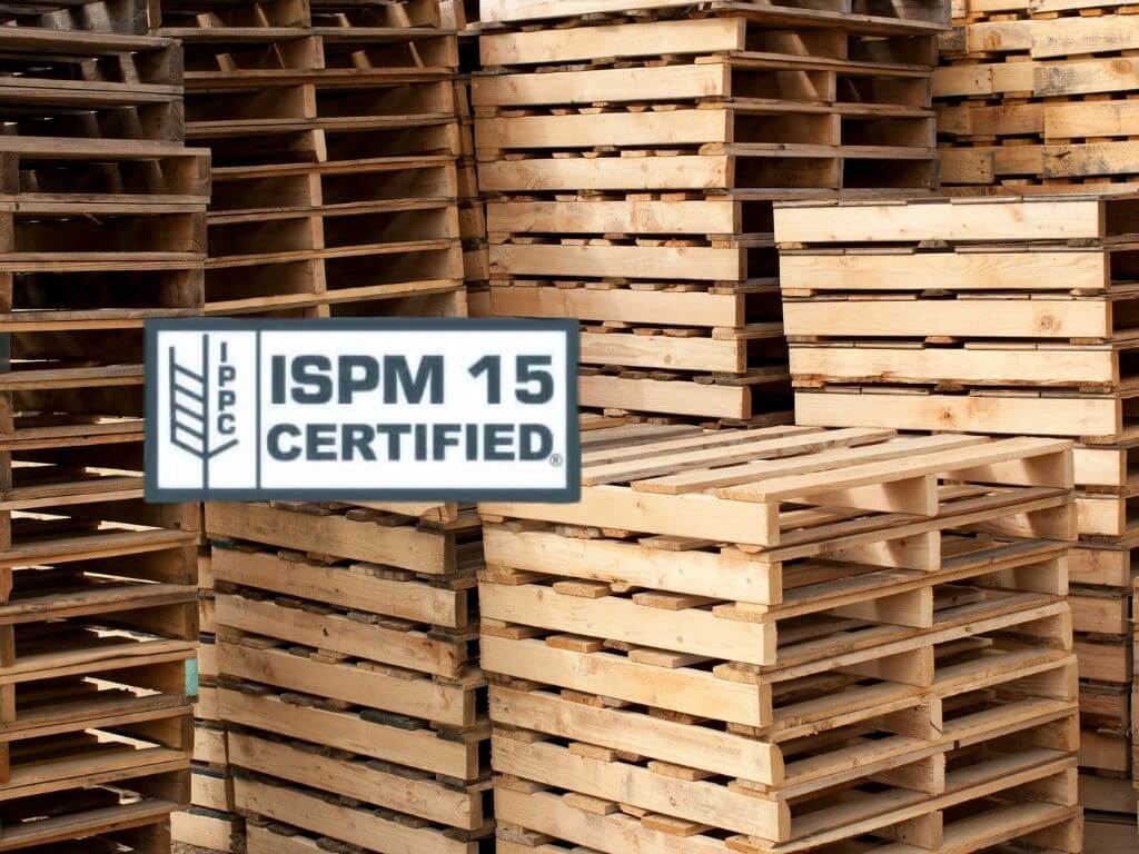 ispm15 certified logo with pallets at the background